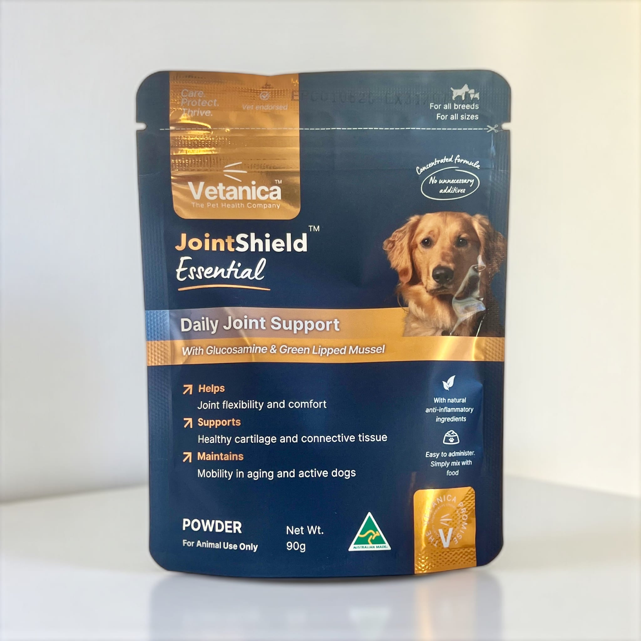 Vetanica JointShield Essential powder package for dogs on a white background